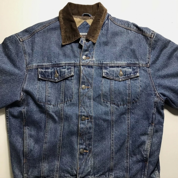 Cold Storage Mens Denim Blue Jean Lined Trucker Work Jacket Corduroy Size Large - Picture 6 of 11